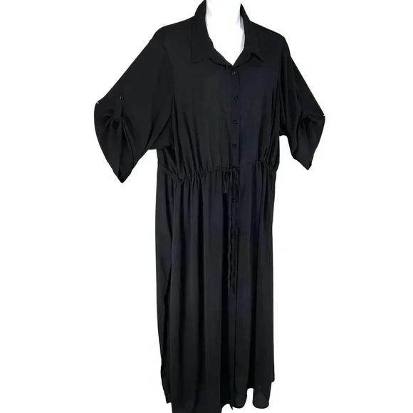 Torrid Womens 5X L Black Button-Up 3/4 Sleeve Maxi Dress Side Slits Whimsigoth - Picture 5 of 16